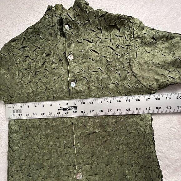 Vintage Women's Button-Up Textured Crinkle Olive Green Reversible Jacket Casual - Picture 4 of 7